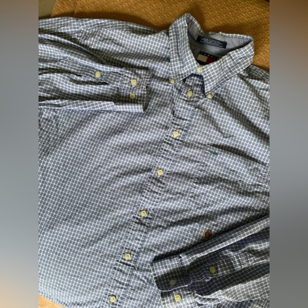 Men's XL Blue‎ Plaid Tommy Hilfiger Cotton Button Down Long Sleeve Shirt